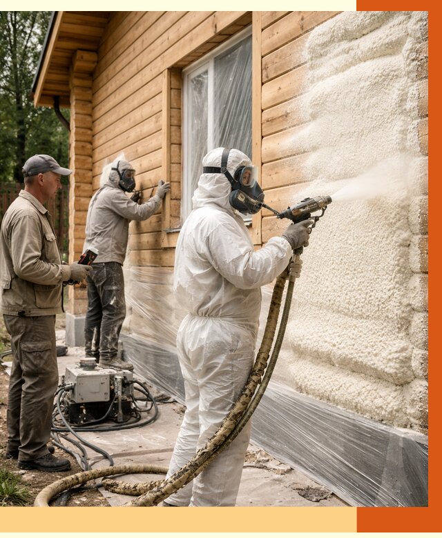 Утепление дома из бруса ППУ в Великих Луках от 3980 руб/м2 под ключ | ТепломастерВкл