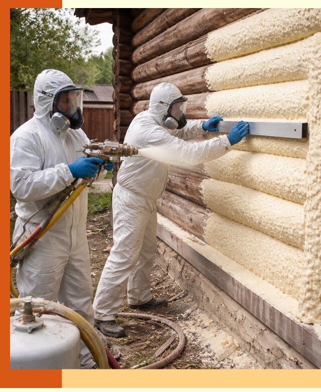 Утепление бревенчатого дома ППУ в Великих Луках эффективной изоляцией