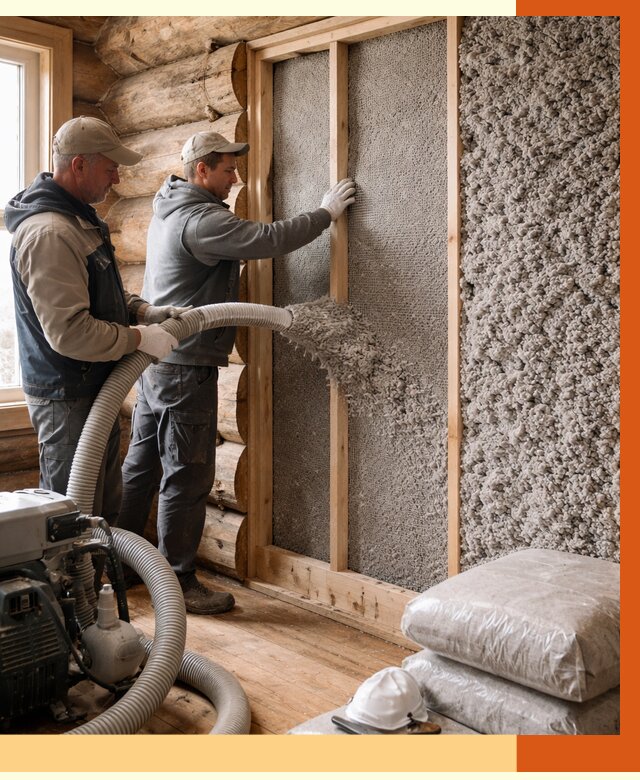 Утепление бревенчатого дома эковатой в Великих Луках от 2843 руб. | ТепломастерВкл