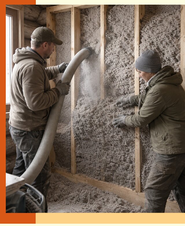 Утепление бревенчатого дома эковатой в Великих Луках