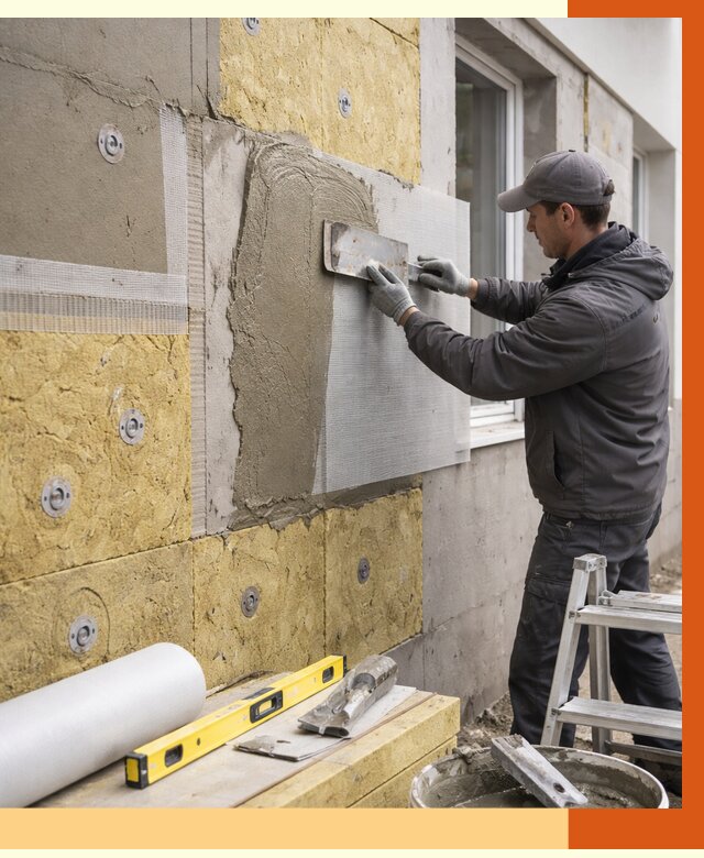 Утепление фасада под штукатурку в Великих Луках от 4342 руб/м2 — монтаж пенопластом и минватой | ТепломастерВкл