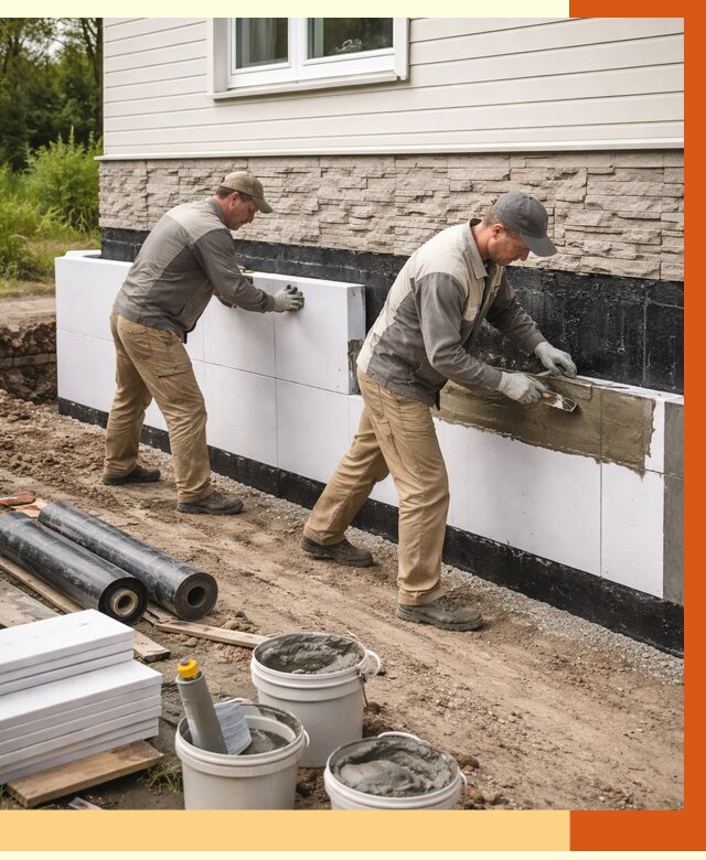 Утепление фундамента снаружи в Великих Луках от 4342 руб. за м² | ТепломастерВкл