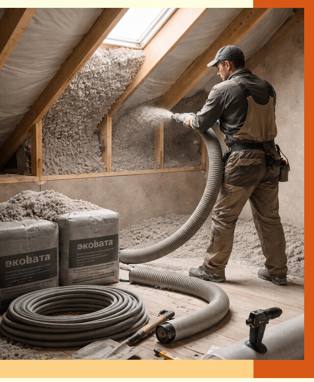 Утепление мансарды эковатой в Великих Луках от 2274 руб/м2 — монтаж, задувка, цена | ТепломастерВкл