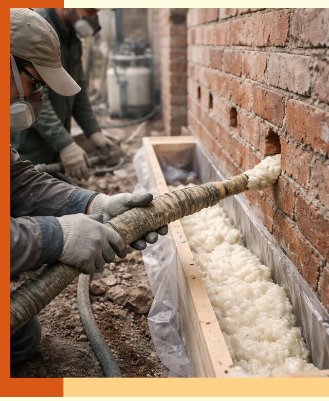 Заливка ППУ в пустоты кирпичной стены в Великих Луках