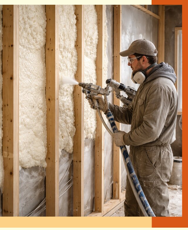 Утепление каркасной стены ППУ в Великих Луках от 4393 руб./м2 под ключ | ТепломастерВкл