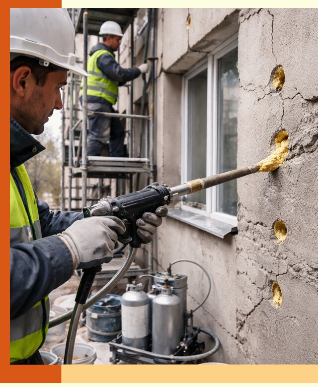 Заполнение пустот в фасаде и утепление стен в Великих Луках