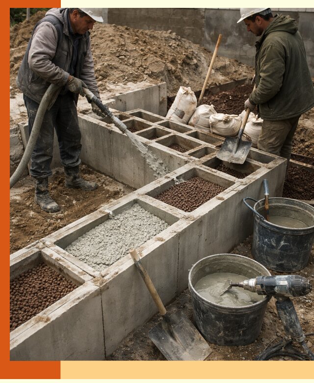 Заполнение полостей фундамента в Великих Луках герметичным утеплением и повышением прочности