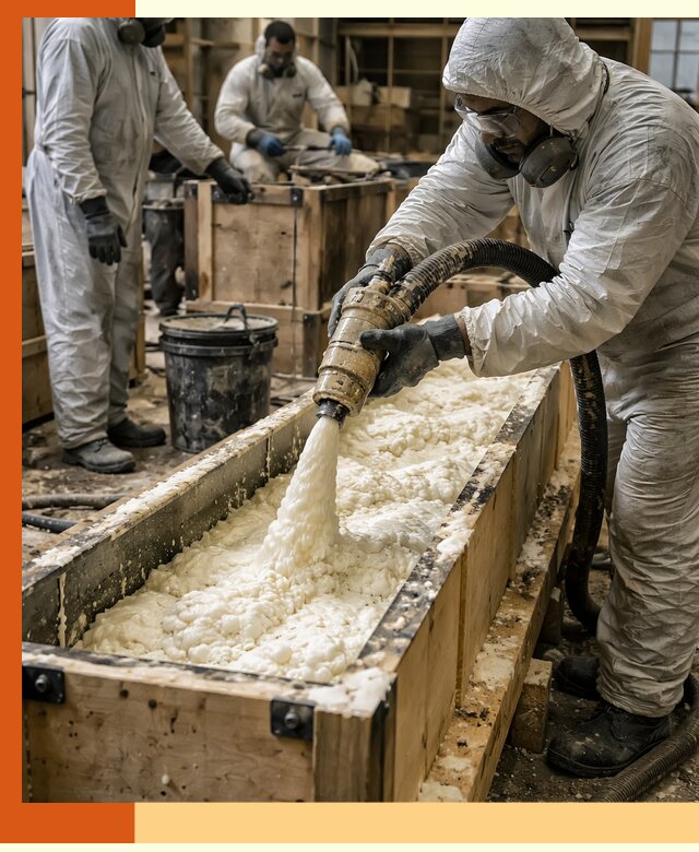 Заливка пенополиуретана в формы для утепления в Великих Луках